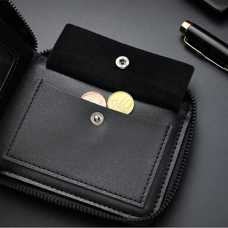 Leather Men’s Wallet Luxury Mens Purse Male Zipper Card Holders with Coin Pocket Rfid Wallets Gifts Men Money Bag Birthday Gifts