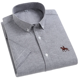 100% Cotton Oxford Shirt Men's Summer short sleeved Sleeve Embroidered Horse Casual Without Pock et Solid Shirt Plus Size S-6XL