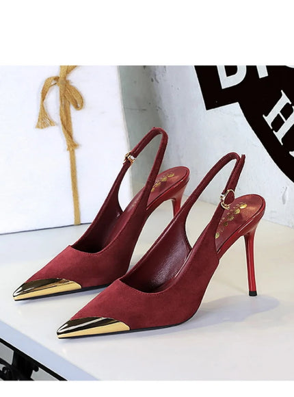 European American Style Metal Pointed High Heels Slim