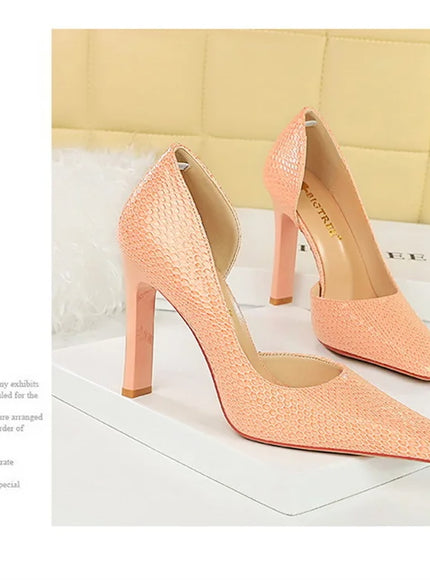 Woman Vintage Snake Print Pumps Square Toe Patent