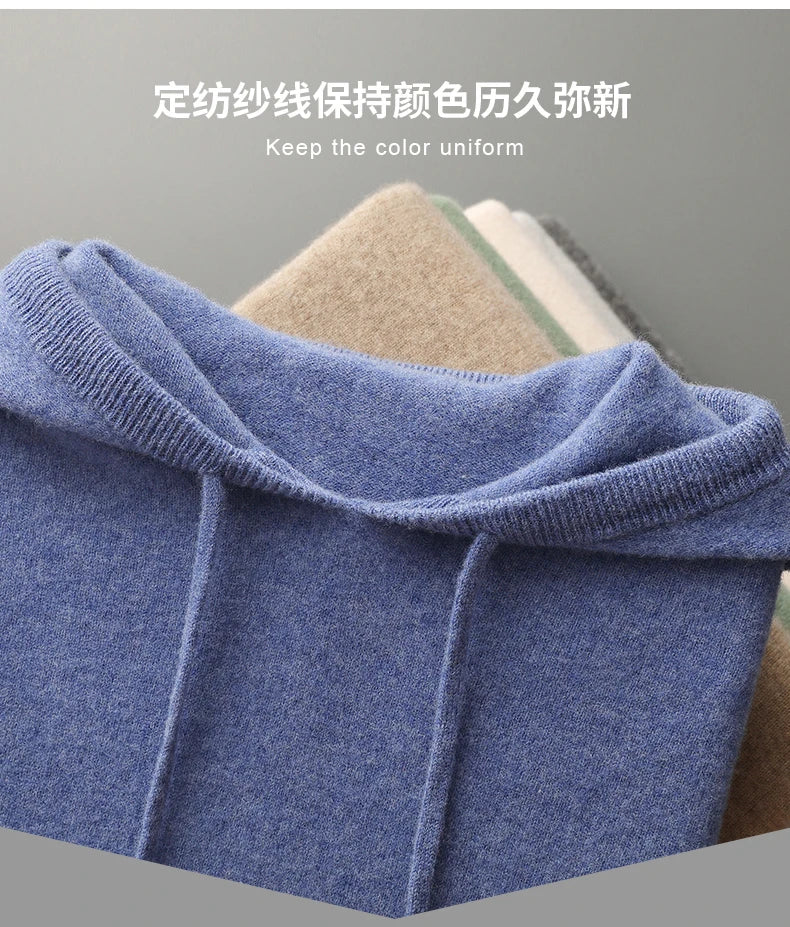 MVLYFLRT Men's One-Piece Ready-to-Wear Hoodie 100% Merino Wool Knitted Sweater Shirt Autumn Winter Casual Large Top Long Sleeved