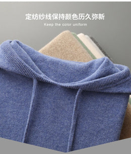 MVLYFLRT Men's One-Piece Ready-to-Wear Hoodie 100% Merino Wool Knitted Sweater Shirt Autumn Winter Casual Large Top Long Sleeved