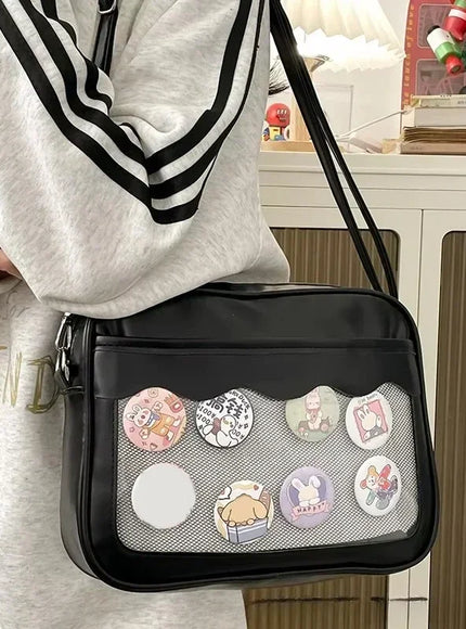 Japanese Harajuku Ita Bag for Women PU Transparent Pocket Itabag High School Girls Uniform JK Crossbody Shoulder Bag Handbags