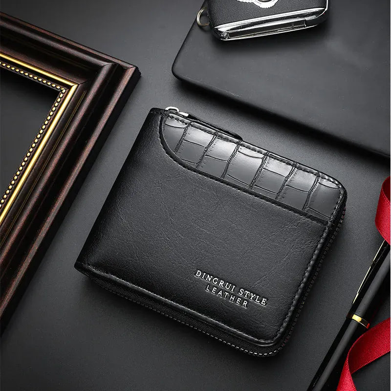 Leather Men’s Wallet Luxury Mens Purse Male Zipper Card Holders with Coin Pocket Rfid Wallets Gifts Men Money Bag Birthday Gifts