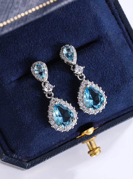 KissIcon Exquisite Silver Jewelry Set - Blue Zircon Drops