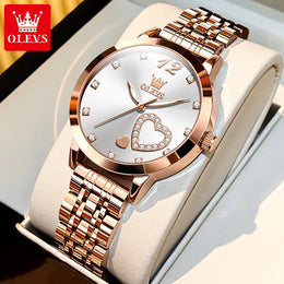 KissICON WHITE OLEVS Japan Quartz Women Watch Stainless steel Bracelet "Love" Dial Fashion Elegant Waterproof Luminous Quartz Watch for Ladies
