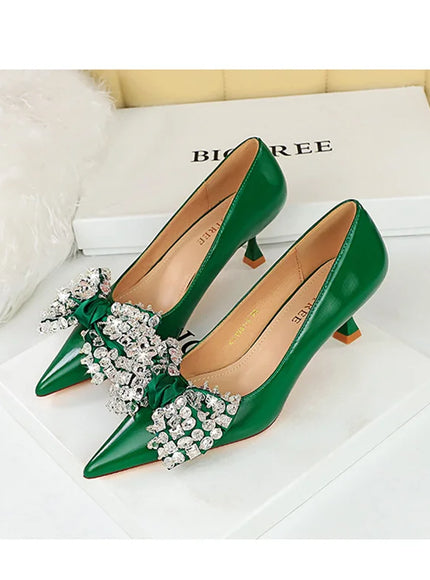 Women Green Pointed Toe Pumps Wedding Middle Low