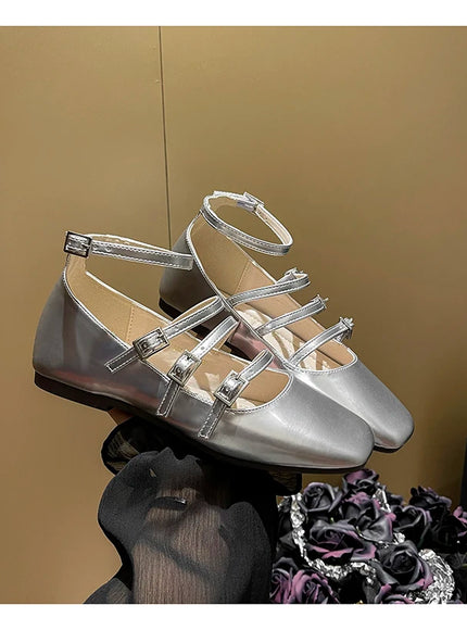 Flat Shoes for Women Retro French Black Mary