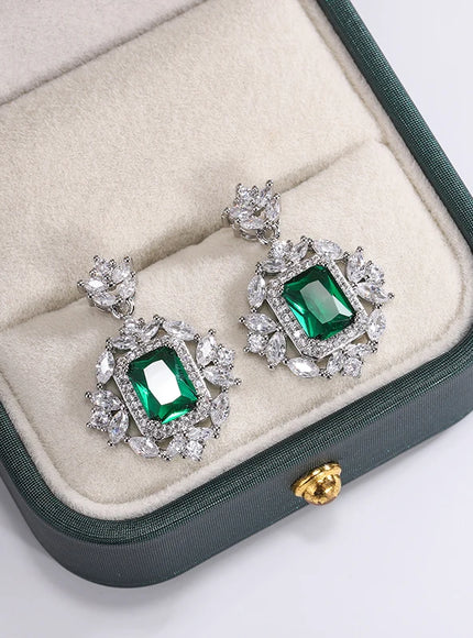KissIcon Silver Plated Earrings - Green Blue Zircon Sparkle