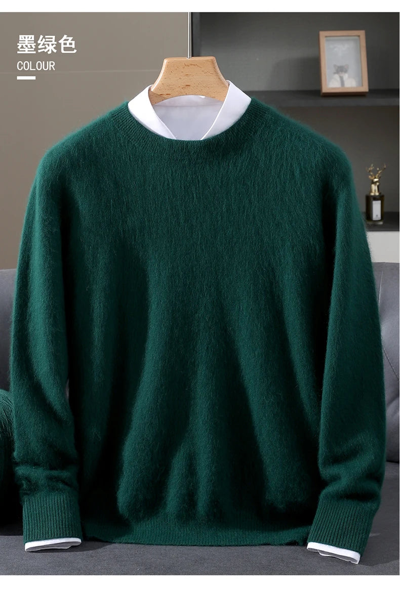 Autumn Winter New Men's Sweater Round Neck Loose Pullover Knitted Sweater Casual Solid Color Thickened 100% Mink Cashmeresweater