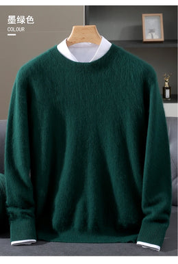 Autumn Winter New Men's Sweater Round Neck Loose Pullover Knitted Sweater Casual Solid Color Thickened 100% Mink Cashmeresweater