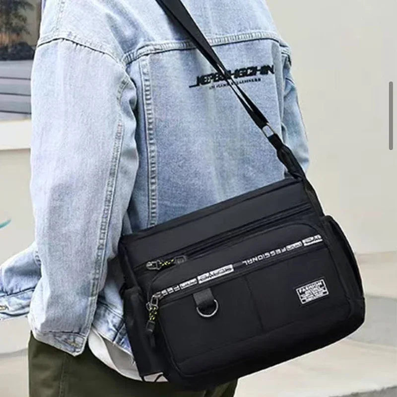 Men's Business Crossbody Bag with Multi-Layered Pockets Adjustable Shoulder Strap for Work Travel