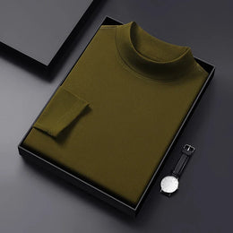 2026 New Men's Casual Solid Color High Collar Velvet Long Sleeve T-shirt Spring and Autumn Versatile Comfortable Top