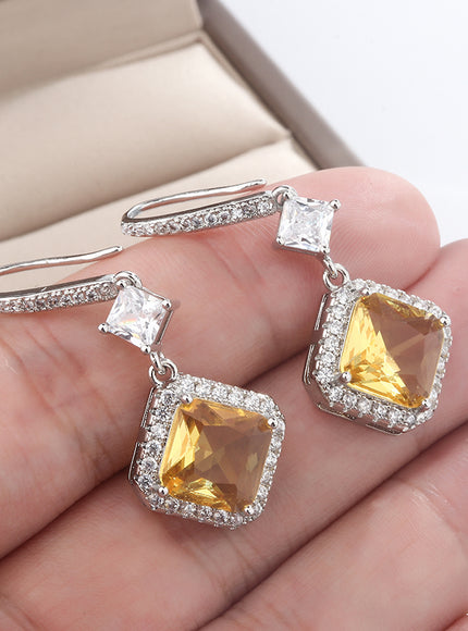 KissIcon S925 Silver Plated Earrings - Yellow CZ Dangle