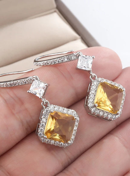 KissIcon S925 Silver Plated Earrings - Yellow CZ Dangle
