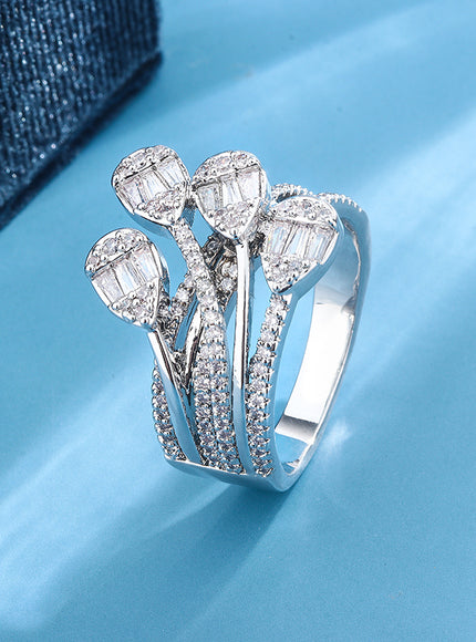 Fashion S925 Silver Plated Luxury Bold Big Wedding Ring Set for Bridal Women Engagement Finger Christmas Gift Jewelry