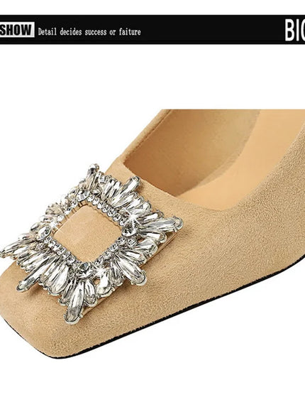 Fashion Women High Heels Metal Rhinestone Buckle Square