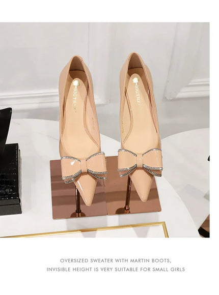 New Fashion Street Style Patent Leather Rhinestone Butterfly-knot