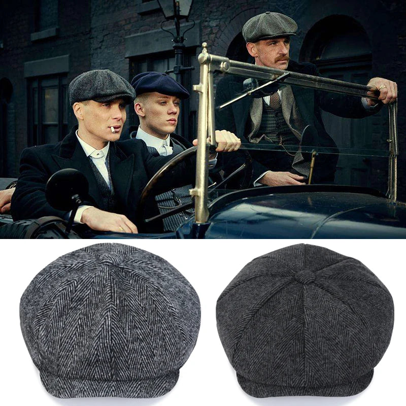 Men's Tweed British Newsboy Hat Herringbone Gatsby Hat Street Hats Octagonal Brim Hat Four Seasons Hip Hop Beret Painter Hat