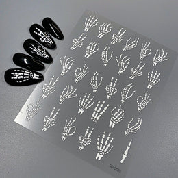 5D Skeleton Bat Halloween Nail Art Stickers y2k Black Bat White Skull Adhesive Emobossed Nail Decorative Decals Halloween Slider