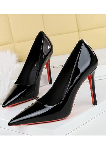 Fashionable Simple Slim Heels High Heels Glossy Patent