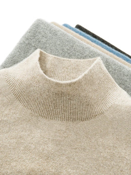 New Men's 100% Merino Wool Mock Neck Pullover Soft Warm Jumpers Quality Cashmere Sweater Casual Smart Knitwear Basic Tops Clothi