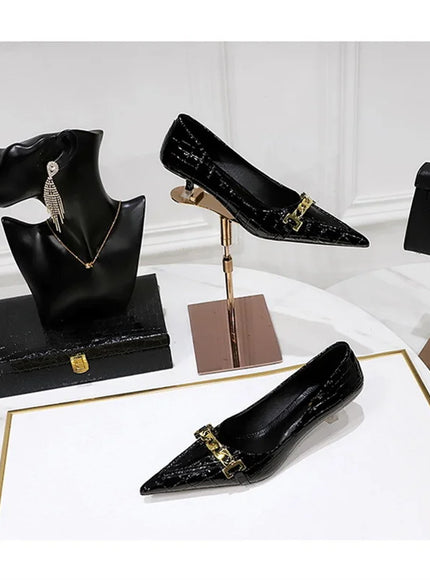 Fashion Metal Chain Decoration Women Pumps Shallow Mouth