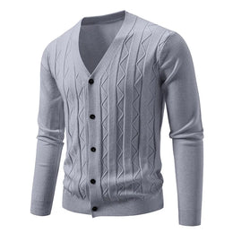 2025 New Knit Cardigan Men Korean Style Fashion Smart Casual V-Neck Knitted Sweatercoat Mens Solid Color Slim Sweater Outerwear
