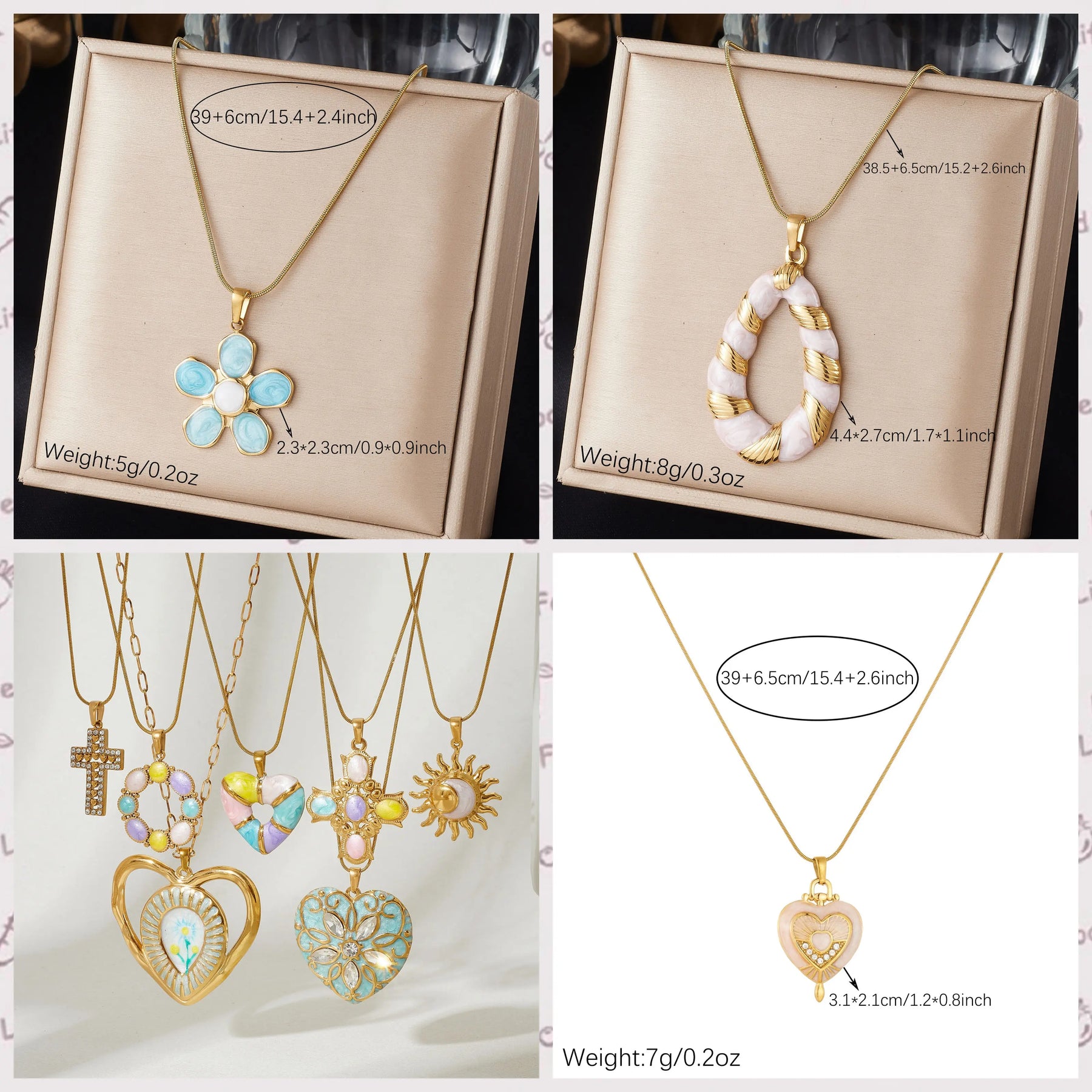 DIEYURO Multicolor Pastel Enamel Heart Cross Sun Floral Pendant Necklace Collection Lady Stainless Steel Waterproof Jewelry Gift