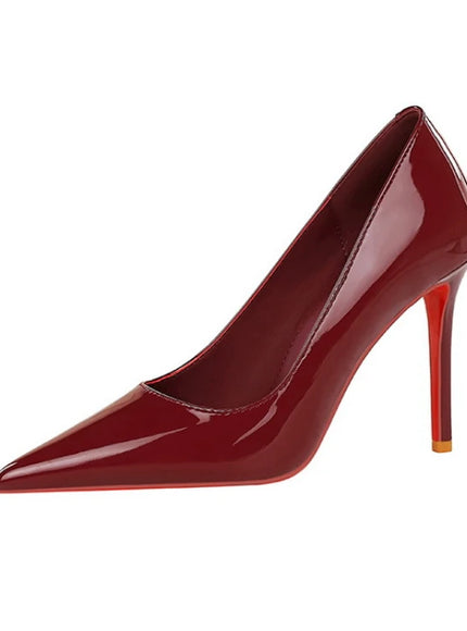 Fashionable Simple Slim Heels High Heels Glossy Patent