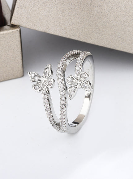 Kiss Icon Butterfly Zircon Ring - 925 Silver Plated Elegance
