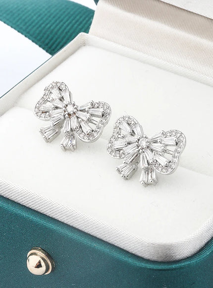 Shiny Crystal Butterfly Stud Earrings 925 Silver - Zircon