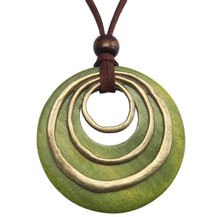 Leather Cord Chain Multilayer Wooden Pendant Necklaces for Women Men Vintage Jewelry Boho Long Sweater Necklace Jewelry Gifts