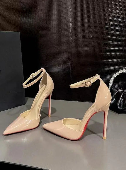 Sexy Chic Pointed Toe High Heels Strappy Sandals Fashionable Korean Sle Women's Shoes Low Cut Ankle Strap PU Material
