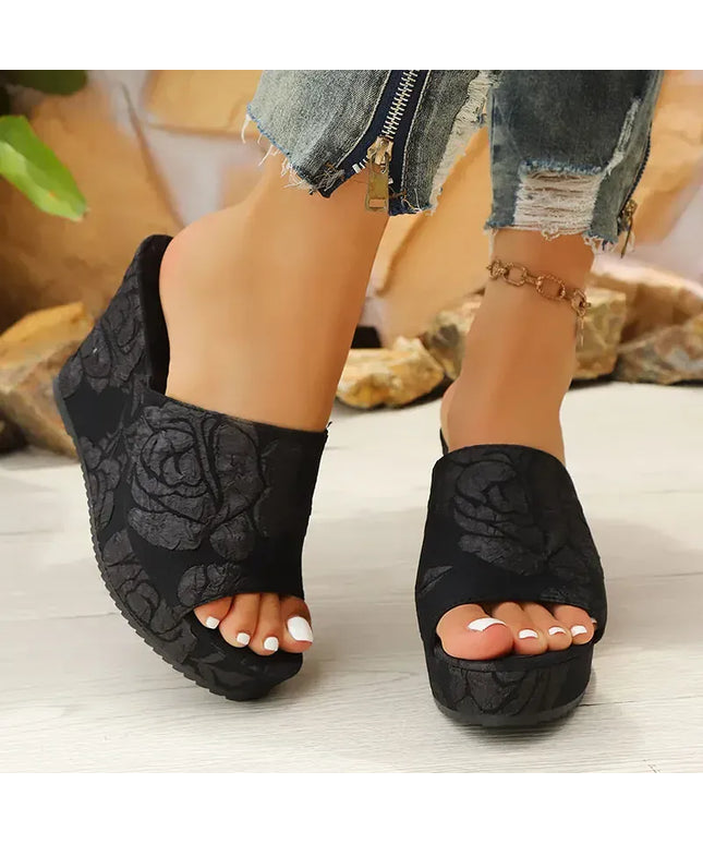 Women's Concise Embroider Wedges Sandals Summer Comfort Thick