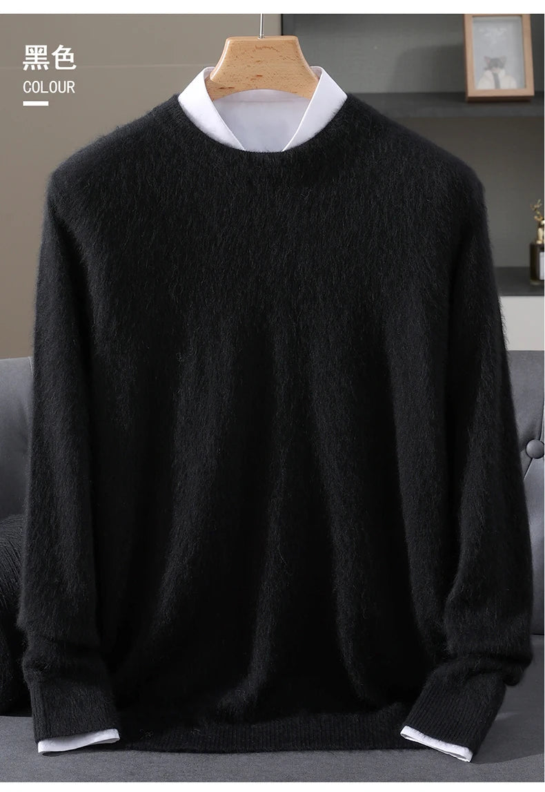 Autumn Winter New Men's Sweater Round Neck Loose Pullover Knitted Sweater Casual Solid Color Thickened 100% Mink Cashmeresweater
