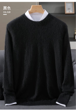 Autumn Winter New Men's Sweater Round Neck Loose Pullover Knitted Sweater Casual Solid Color Thickened 100% Mink Cashmeresweater