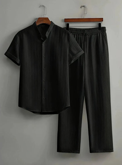 KissICON black / L Mens White Summer Travel Suit Short Sleeve  Pants