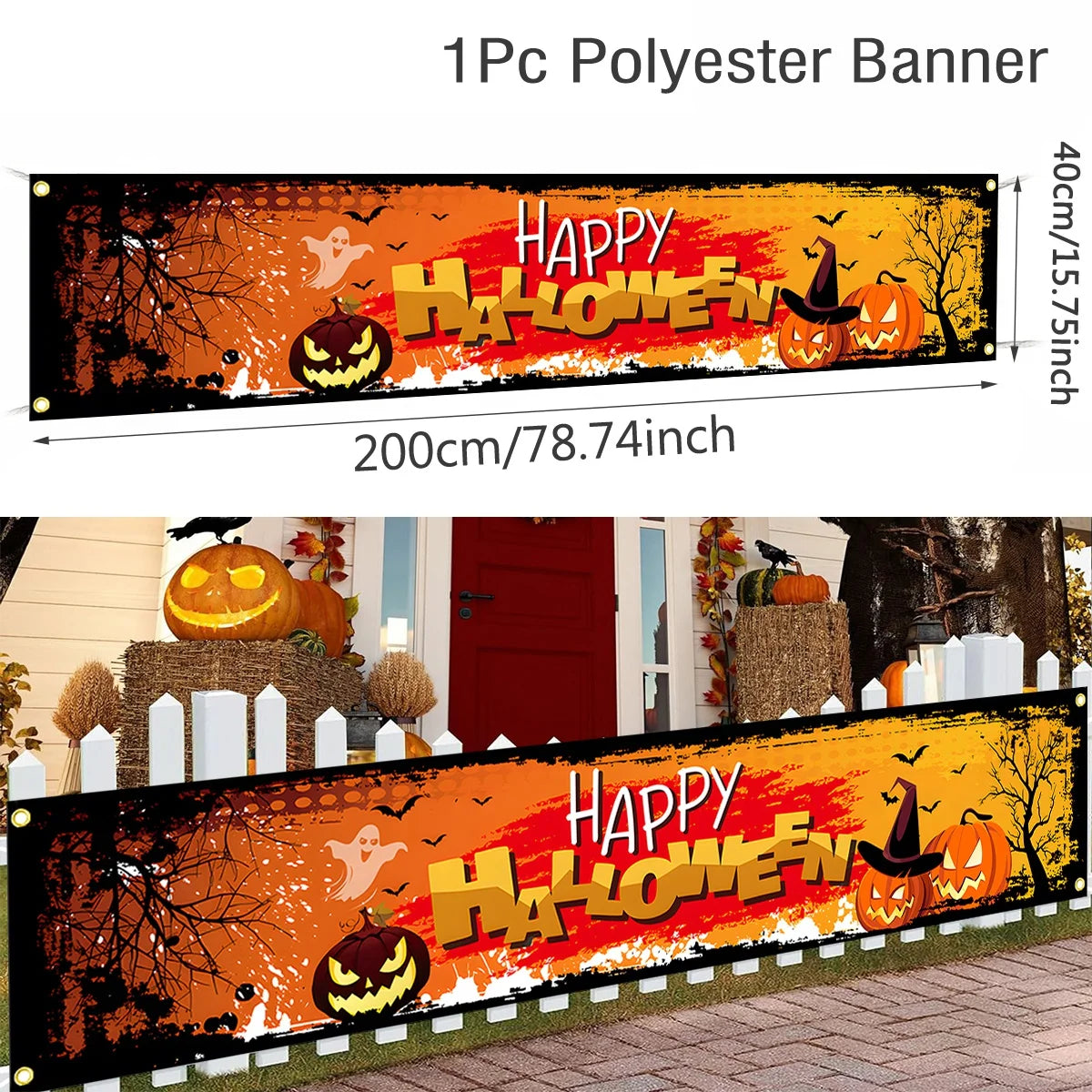 200x40cm Happy Halloween Pumpkin Bat Ghost Print Party Backdrop Polyester Hanging Banner 2025 Halloween Decorations