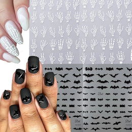 5D Skeleton Bat Halloween Nail Art Stickers y2k Black Bat White Skull Adhesive Emobossed Nail Decorative Decals Halloween Slider