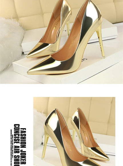 Fashion Metal Women Patent Leather Shallow Mouth Thin