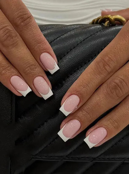 KissIcon White French Long Square Fake Nails Full