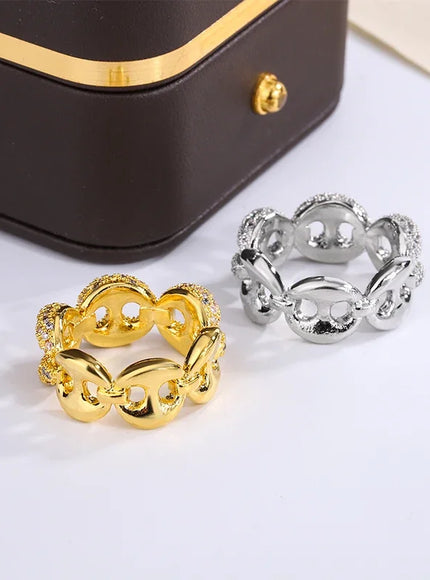 KissIcon Interwoven Shiny White Zircon Ring Silver Plated