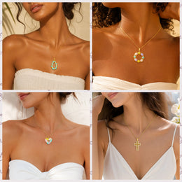 DIEYURO Multicolor Pastel Enamel Heart Cross Sun Floral Pendant Necklace Collection Lady Stainless Steel Waterproof Jewelry Gift