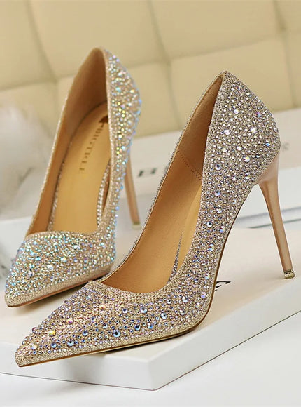 Shallow Mouth Pointed Color Rhinestone Pumps Fashion Wedding