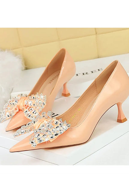 Women Green Pointed Toe Pumps Wedding Middle Low