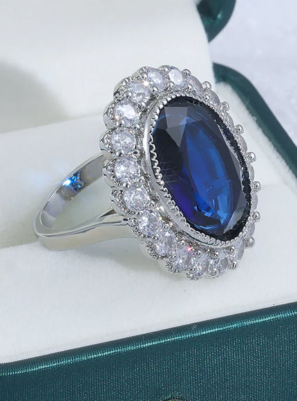 New High Quality Blue Zircon Ring for Women's Big Shiny AAA Zircon Jewelry Party Ring Engagement Jewelry Wedding Ring for Women