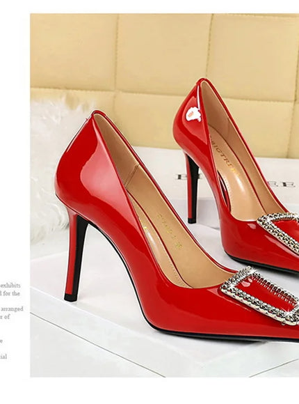 Woman 10cm High Heels Patent Leather Shallow Mouth