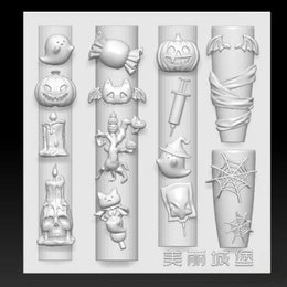 1 Halloween Pumpkin Skull Bat Ghost Spider Web Castle Candle Candy 3D Nail Decoration Holiday Dark Style Nail Mold