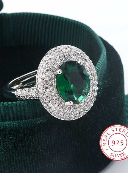 High Quality 925 Silver Plated Zircon Rings for Women Fashion Green Zircon Jewelry Party Ring Exquisite Wedding Bridal Jewelry